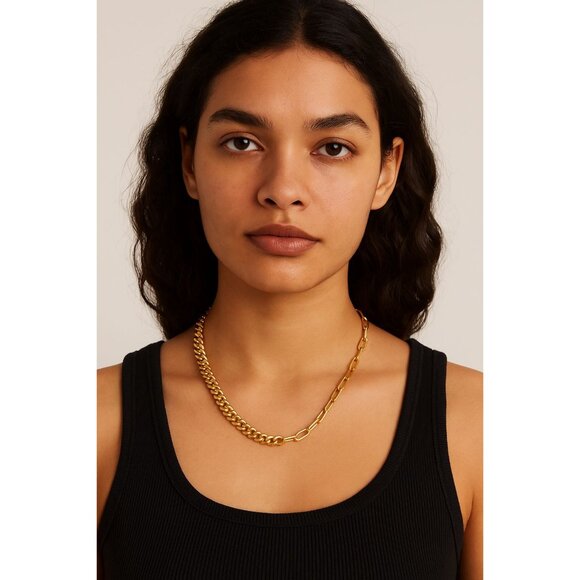 Madewell Gold Plated Brass Dual-Link Chain Necklace Curb Link Paperclip - Picture 2 of 13